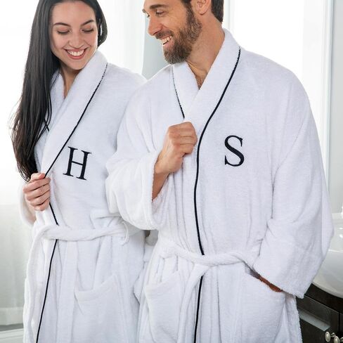 Superior Cotton Unisex Bathrobe, Soft And Absorbent Robe For Men And Women, Bathroom Accessories, White Embroidered Highly Absorbent Fluffy Bathrobe, Large-X Large in Saudi Arabia