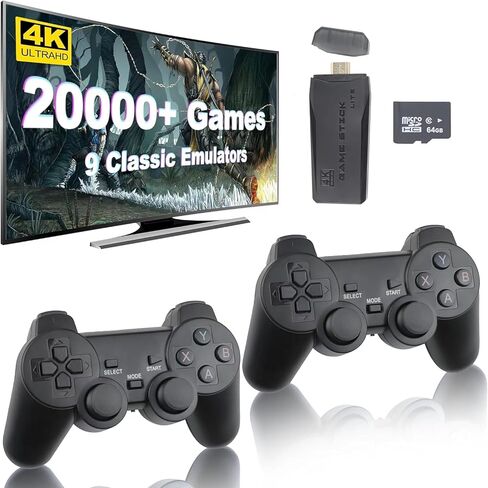 ZHQQ Wireless Retro Game Console Stice تم بناؤه في 20،000+ ألعاب كلاسيكية 4K HDMI إخراج عصا ألعاب الحنين مع 15 محاكاة ووحدات تحكم لاسلكية 2.4 جرام 64 جيجابايت. in Kuwait