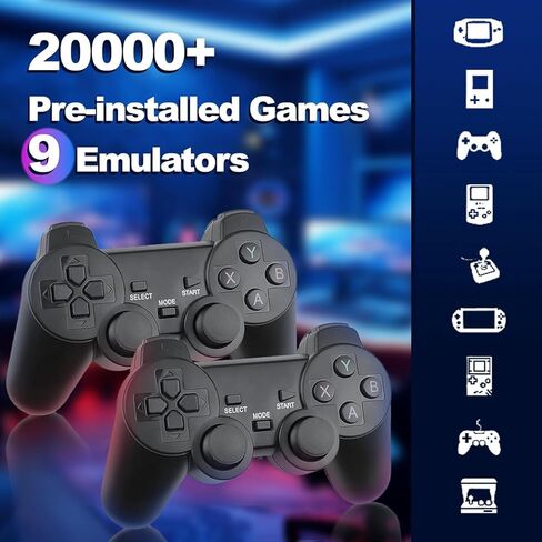 ZHQQ Wireless Retro Game Console Stice تم بناؤه في 20،000+ ألعاب كلاسيكية 4K HDMI إخراج عصا ألعاب الحنين مع 15 محاكاة ووحدات تحكم لاسلكية 2.4 جرام 64 جيجابايت. in Kuwait