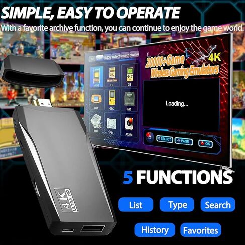 ZHQQ Wireless Retro Game Console Stice تم بناؤه في 20،000+ ألعاب كلاسيكية 4K HDMI إخراج عصا ألعاب الحنين مع 15 محاكاة ووحدات تحكم لاسلكية 2.4 جرام 64 جيجابايت. in Kuwait