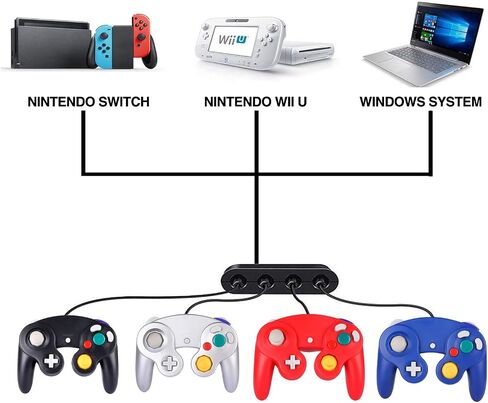 حزمة وحدة تحكم Cube Cube 4 مع 4 حبال تمديد ومحول من 4 منفذ لـ S-Witch PC Wii U Console in Saudi Arabia