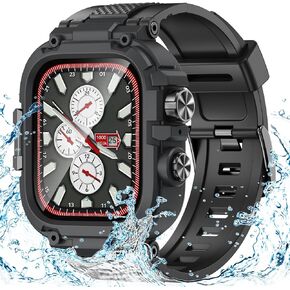 Goton IP68 Waterproof Band Compatible for Apple Watch Band 45mm 44mm with Case - Series 9 8 7 6 5 4 SE for Men, Heavy Duty Rugged Sport Strap with Screen Protector & Back Cover for iWatch Accessories
