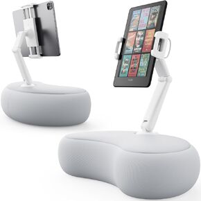 SAIJI Tablet Kindle Holder Pillow, Compatible with 4.7"-15.6" Kindle, Tablet, Phone, Portable Monitor, 360° Adjustable Tablet Stand for Bed with Flexible Dual Axis Arm and Microbead Cushion (Gray)