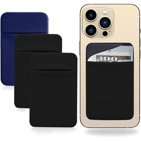 3Pack Adhesive Cell Phone Card Holder Pocket for Back of Phone with Flap, Stick on Wallet ID Credit Card Holder Pouch Sleeve Self Adhesive Sticker Case for iPhone Samsung 3Black