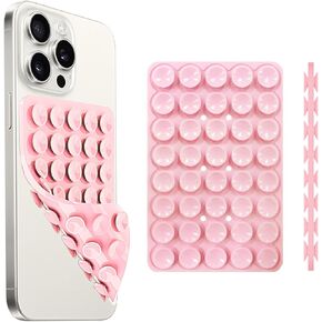 Silicone Suction Cup Phone Case Mount Double Sided, Phone Accessories Hands-Free Strong Grip Holder for Selfies and Videos, Silicon Phone Stand for iPhone and Android Light Pink