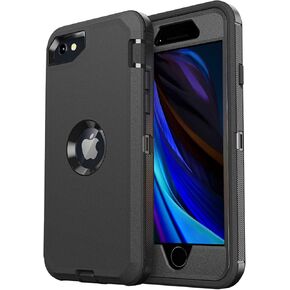 for iPhone SE Case 2022/2020/3rd/2rd,iPhone 8/7 case [Shockproof] [Dropproof] [Military Grade Drop Tested] with Non-Slip Removable Heavy Duty Full Body Phone Case-Black