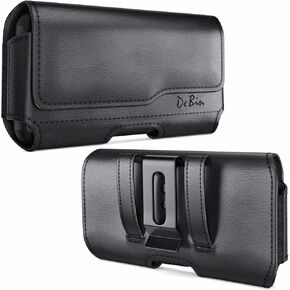 DeBin Holster for iPhone 16, 16 Pro, 15, 15 Pro, 14, 14 Pro, 13 Pro, 12, 12 Pro, 11, Xs, 10, X, XR - Cell Phone Belt Holder Case with Clip Carrying Pouch Cover (Fits Phone with Protective Case) Black