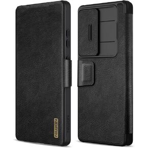 Nillkin for Samsung Galaxy S25 Ultra Wallet Case with Card Holder and Camera Cover, PU Leather Case with Magnetic Flip Cover, Card Slot, Slide Camera Protection, Black
