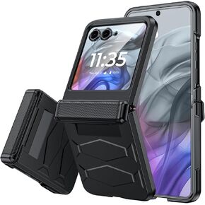 Vizvera for Motorola Razr 2024 Case with Hinge Cover, Built-in Screen Protector Shockproof All-Inclusive Smartphone Cover Wireless Charging for Motorola Razr 2024(Blue)