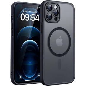 TOCOL Magnetic for iPhone 12 Pro Max Case, Upgraded Full Camera Protection, Compatible with Magsafe, Drop Protection, Translucent Matte Back Bumper Phone Cover 6.7-Inch（Black）