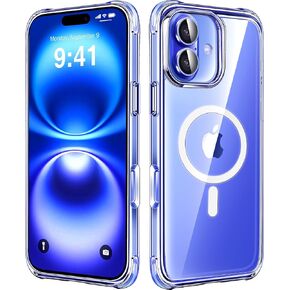 Mkeke Magnetic Designed for iPhone 16 Case Clear, [Compatible with Magsafe] [Not Yellowing] [Military-Grade Drop Protection] Clear Phone Cases for Apple iPhone 16 with Shockproof Bumper 2024