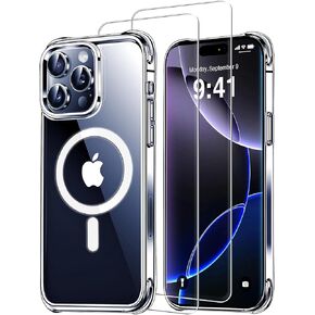 Mkeke for iPhone 15 Pro Max Case Compatible with Magsafe with 2X Screen Protector Military-Grade Drop Protection Clear
