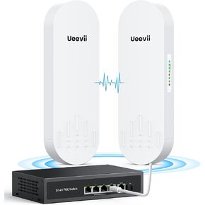 5KM Wireless Bridge System with 48V PoE Switch, Dual Gigabit Ports, and Long-Range Point-to-Point Transmission for Camera Power and Data Networking