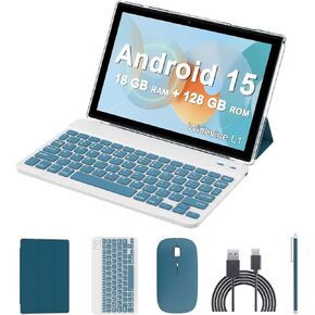 Android 15 Tablet, 10 inch 2 in 1 Tablets with Keyboard, 18GB RAM 128GB ROM 2TB Expand, Quad-Core 2.0Ghz CPU, 5G WiFi 6, BT5.0, 1280x800 HD Touchscreen, 6000mAh, Widevine L1, GMS Tablet, Pink in Kuwait