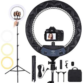 GWO 18 inch LED Ring Light with Tripod Stand 6000K Dimmable Makeup Selfie Light with Touch Panel Phone Holders for YouTube Vlog Video Shooting Include Carrying Bag and Remote Control CRI>90