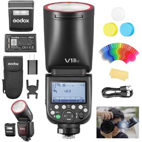 Godox V1 PRO-N USA Version Camera Flash for Nikon TTL 2980mAh 76W Battery Flash with External Flash SU-1 Round Head 1/8000s HSS 1.3s Recycle Time 2.4G Wireless HSS 500 Full Power Flashes