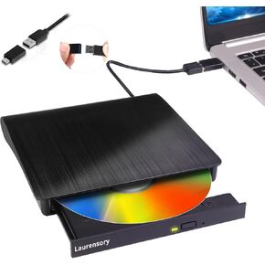 External DVD Drive USB 3.0 Type-C USB Portable Player for Laptop CD DVD +/-RW Disk Drive CD ROM Burner Writer CD/DVD Burner Reader Compatible with Desktop Windows Linux OS Apple MacBook