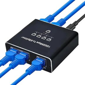 Ethernet Splitter 1 to 4 1000Mbps High Speed Ethernet Switch Gigabit Internet Network Splitter LAN Switch with USB C Power Cable for Cat5/5e/6/7/8 Cable