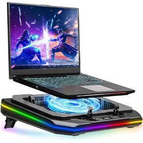 MOUNT PRO Gaming Laptop Cooling Pad, RGB Laptop Cooler Stand with Powerful Turbofan (3500 RPM), Height Adjustable Laptop Fan Cooling Pad for 13-19 Inches Notebook, with Sealed Foam, Touch Control