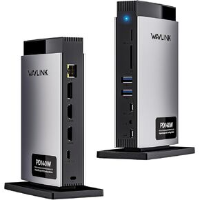 WAVLINK Laptop Docking Station 3 Monitors, 11 in 1 USB C Docking Station with PD3.1 140W Charging, 8K HDMI + Dual 8K Displayport, 5 USB-C/USB-A, SD/TF Slot, Audio/Mic, RJ45 Ethernet for M1/M2/M3/M4