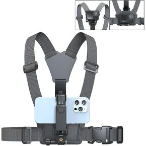 SOH Adjustable Chest Strap Harness Mount, Phone Harness Strap Holder Clip, Video Recording Bike/Kayak/Fishing/Skateboard Hand Free POV/VLOG for Smartphones for DJI Action5 Pro/GoPro13 12 More Cameras