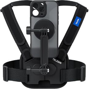 TELESIN Mobile Phone Chest Mount Harness Strap Cell Phone Holder Mount for iphone16 Pro, Strap Harness Mount with MagSQ Double Lock, Super Stable