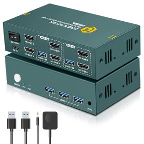 8K@60Hz Displayport KVM Switch 2 Monitors 2 Computers USB 3.0, 4K@240Hz KVM Switch Displayport with 3 USB 3.0 Ports Sharing Keyboard and Mouse, Printer/Scanner, Desktop Controller