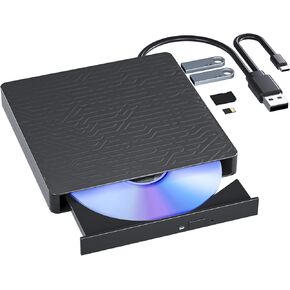 5 in 1 Blu Ray Burner,Multifunctional External Bluray CD DVD Drive Player Reader Burner W/USB TF SD Port for PC Laptop Compatible with Windows 7 8 11 XP Mac