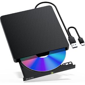 External Blu-ray Drive, USB 3.0 & Type-C BD/DVD/CD Burner – Portable Blu-ray Player with 3D Playback, Compatible with Windows, Linux, Mac OS (2 IN1)