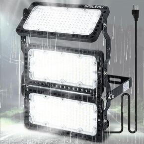 Stadium Lights Rotatable LED Flood Lights Adjustable Lighting Arena Lights 39000LM Super Bright Field Light 5Ft Cable US Plug IP66 Waterproof Outdoor High-Intensity Flood Light 300W Daylight
