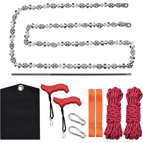 53 Inch Rope Saw, High Reach Tree Limb Hand Rope Chainsaw, 68 Sharp Teeth Blades, Rope Saw with 2 Extra Handles, Ropes, Webbing, S-hook and Carabiner, 1 Sharpener and Cloth Bag(53in)