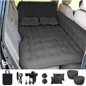 Car Bed Suv Air Mattress, Car Air Mattress with Electric Air Pump, 2 Inflatable Pillows and 2 Footrests For Back Seat, Side Seat,Trunk Sleeping - Upgraded -Thickened Camping Air Mattress, Black