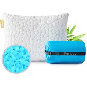 Cooling Shredded Gel Memory Foam Pillow for Travel & Camping- Adjustable for Contoured Support - Small Portable Pillow Ideal for Office Nap, Camping, Travel, Car, Airplane,Backpacking