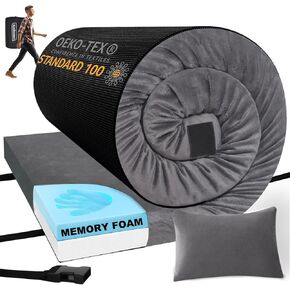 3 Inch Thick Memory Foam Sleeping Pad Camping Mattress,Portable Roll up Mattress-Car/Tent/Cot/Floor,Comfortable Sleeping Mats for Guests Kids Adult Sleepover