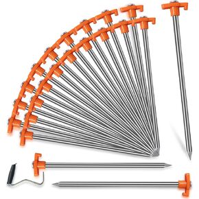20 Pack Tent Stakes - 10 Inch Galvanized Non-Rust Ground Stakes Heavy Duty Canopy Anchors Metal Tent Pegs for Camping, Garden, Hiking, Orange