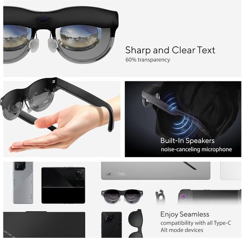 ASUS AirVision M1 Smart AR Glasses - 100" Micro-OLED Wearable Display, 1100 nits, Multi-Screen, Speakers, USB-C, Magnetic Shade, Designed for ROG Ally/Steam Deck/PC/iPhone 16/15/Android/Mac/Tablet in Saudi Arabia