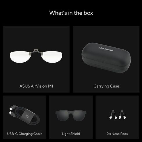 ASUS AirVision M1 Smart AR Glasses - 100" Micro-OLED Wearable Display, 1100 nits, Multi-Screen, Speakers, USB-C, Magnetic Shade, Designed for ROG Ally/Steam Deck/PC/iPhone 16/15/Android/Mac/Tablet in Saudi Arabia