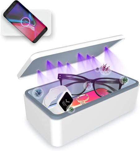 Multifunctional UV Light Sanitizer Box with Wireless Charging and 8 UV-C LED Lights for Phones, Toothbrushes, Jewelry, and More in Saudi Arabia