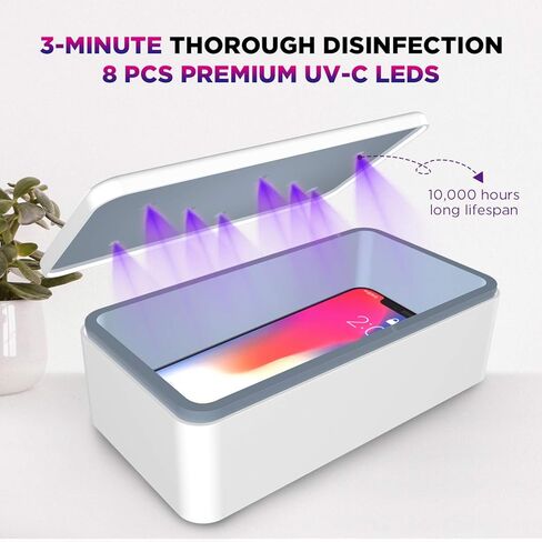 Multifunctional UV Light Sanitizer Box with Wireless Charging and 8 UV-C LED Lights for Phones, Toothbrushes, Jewelry, and More in Saudi Arabia