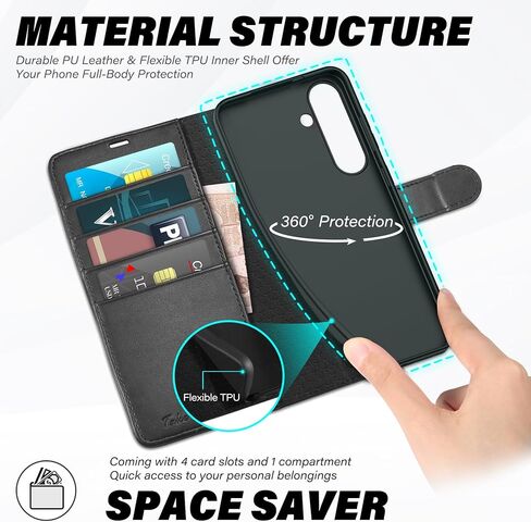 محفظة Case Tucch لـ Galaxy S25 Ultra ، Kickstand [Rfid Locking] حامل البطاقة ، جلود Pu Magnetic Magnetic [TPU srackproof Interior Case] ​​غطاء الواقي المتوافق مع Galaxy S25 Ultra ، Black in Kuwait