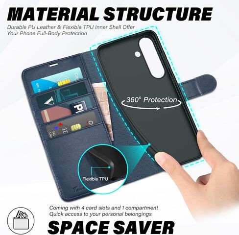 TUCCH Wallet Case for Galaxy S25+ Plus (6.7") 2025, 4 Card Holders, Black in Kuwait