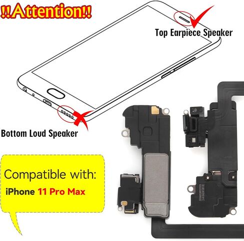 مكبر صوت ywlrong سماعة الأذن لجهاز iPhone 11 Pro Max Airmer Placeer لـ iPhone 11 Pro Max Speaker بديل مع مجموعة سماعات سماعة سماعات كبلات Cable Cable Cable Assor in Saudi Arabia
