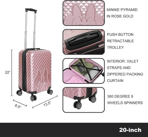 حقيبة ديزني ميني ماوس باللون الذهبي الوردي مقاس 20 بوصة مع عجلات ومقبض قابل للسحب in Kuwait
