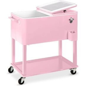 Best Choice Products 80-Quart Outdoor Steel Rolling Cooler Cart w/Ice Chest, Bottle Opener, Catch Tray, Drain Plug, Locking Wheels