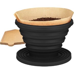 COLETTI Sierra Collapsible Coffee Pour Over Dripper — Camping Coffee Filter — Includes Pack of Paper Filters (Black, Pack of 2)