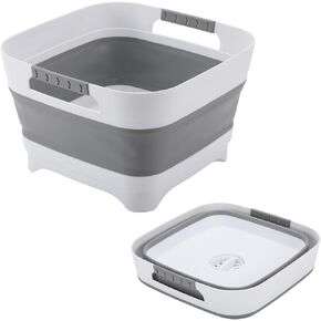 2.4 Gal Collapsbile Wash Basin with Drian Plug,9L Dish Pan for Soaking Baby Bottles,Portable Sink, Multiuse Foldable Bucket,Dish Tub, Ice Beverage Tubs for Camping, Vegetable Washing, RV Sink