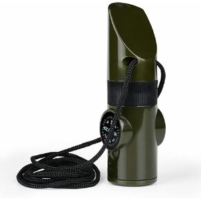 Emergency Survival Whistle, 7-in-1 Outdoor Multifunctional Tool Safety Whistle with Lanyard, Ideal for Kayaking, Boating, Hiking, Camping, Climbing, Hunting, Fishing, Rescue Signaling