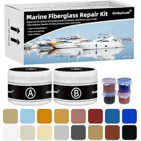 Globalcom Fiberglass Boat Repair Kit, Gel Coat Repair Kit for Boats, Marine Fiberglass Repair Kit for Boats, Epoxy Filler for Boats, Fiberglass Repair Kit Fix Holes Chips Pit Cracks (Color Match)