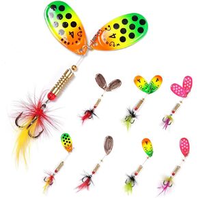 wondersee Fishing Spinners Trout Lures for Rivers Rainbow Trout Baits Pulsating Hackle Tail, Pack of 8