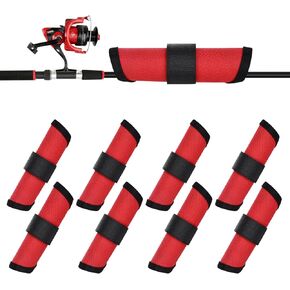 KesaPlan 8 Pack Fishing Lure Covers 6" Rod Armour Fishing Lure Wraps with Velcro Durable Fishing Hook Cover Lure Shield Bait Storage Protector Easily See Bait Glove to Keep Fishermen Fishing Safe(Red)